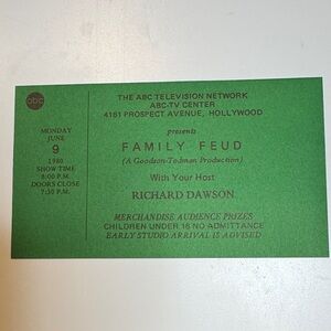 ABC Family Feud Tickets HOST Richard Dawson June 9, 1980 Vintage
